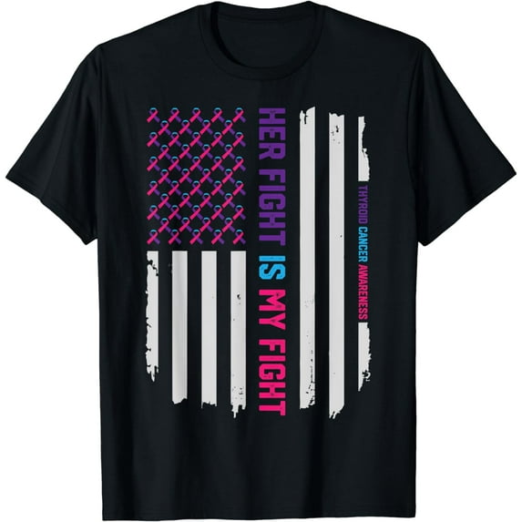 American Flag Thyroid Cancer Awareness T-Shirt Tee Gift