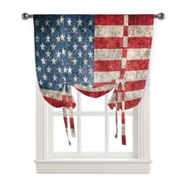 American Flag Tie Up Curtains for Kitchen Bathroom Bedroom Windows 45 Inch Length, Vintage Blue Red USA Flag Balloon Drape Curtains Shade Rod Pocket Drapery Curtain Panel, 34"x45"