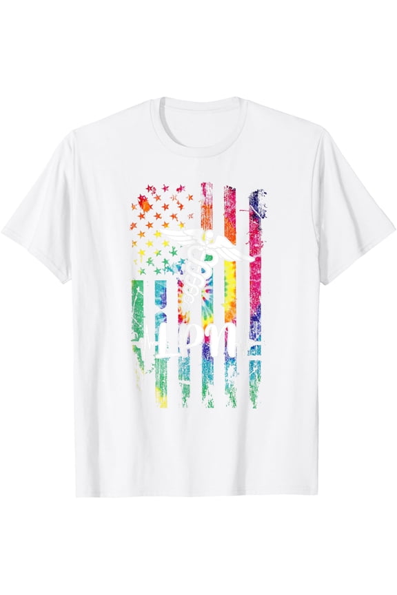 American Flag Tie Dye LPN Costume Nurse Day Nursing Women Men T-ShirtMen's and women's pure cotton short-sleeved shirts