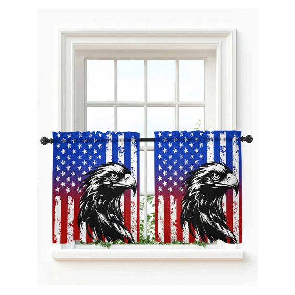 American Flag Tier Curtains 24 Inch Length,Sheer Curtains for Bedroom Living Room Window Independent Day Bird Patriotic Vintage Rod Pocket Drapes Kitchen Curtains Small Half Window 27.5"x24" 2 Panels