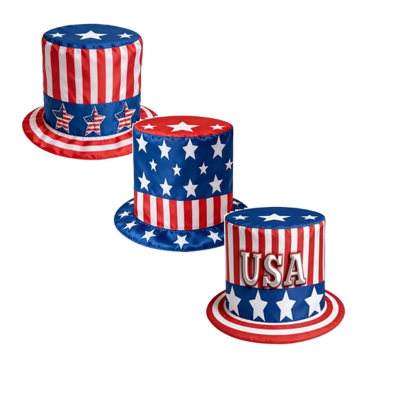 American Flag Top Hat, 4th of July Red White and Blue Hats for Men Women, Patriotic Hat, Anniversary Top Hat for Independent Day Patriotic Event Party Accessory, 3 Styles