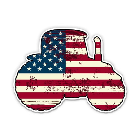 American Flag Tractor Farmer - 3" Vinyl Sticker - For Car Laptop Water Bottle Phone - Waterproof Decal