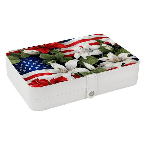 American Flag Travel Jewelry Box Display Case with Removable Compartment - Portable PU Leather Organizer