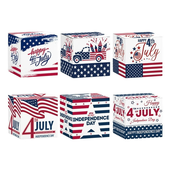 American Flag Treat Boxes 6 Pack - Patriotic Candy Favor Boxes with Handles for 4th of July Parties, Memorial Day & Veterans Day Events - USA Themed Holiday Party Decorations