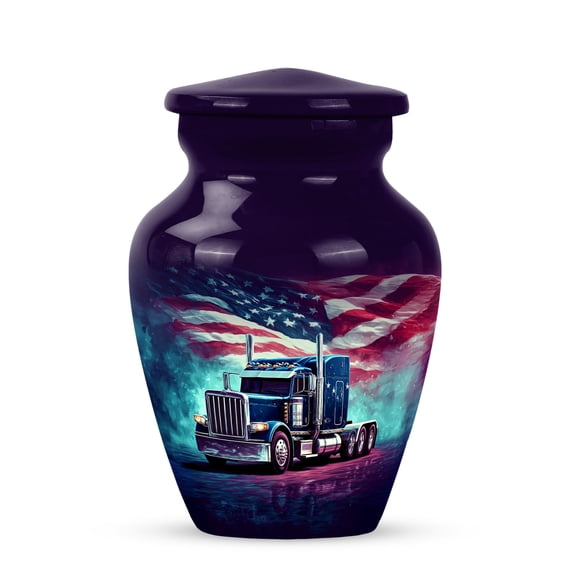 American Flag Truck Keepsake Urn For Human Ashes, Small Urns For Adult Male Ashes, Keepsake Urns For Ash For Men, American Flag Trucker Cremation Urn (Size, 3 Inch, 1 Pc)