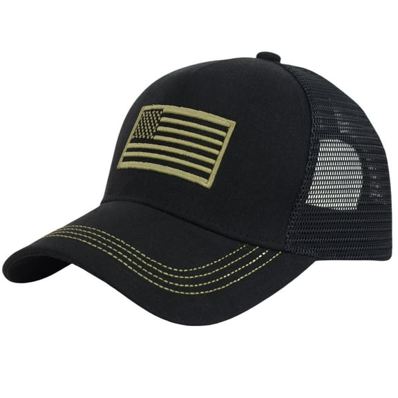 American Flag Trucker Hat Classic Embroidered Baseball Cap Mesh Adjustable Cap for Men Women- Black