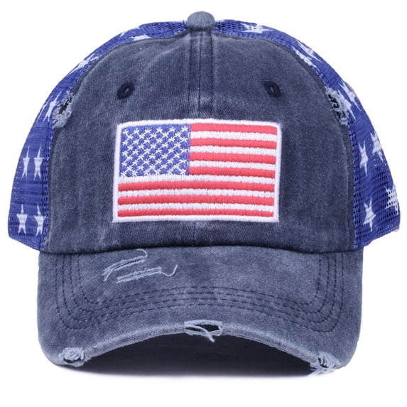 American Flag Trucker Hat Patriotic Distressed BaseballHat with Star Mesh Back for USA 250th Anniversary Independence Day Unisex