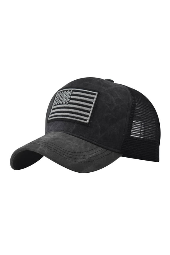 American Flag Trucker Hat - Vintage Baseball Cap for Men, Breathable Mesh, Adjustable Cotton Ball Hat