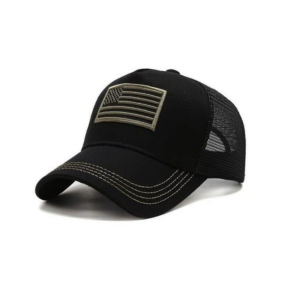 American Flag Trucker Hat with Adjustable Strap - Breathable & Unisex () Black/ Green