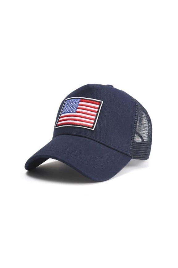 American Flag Trucker Hat with Adjustable Strap - Breathable & Unisex () Blue