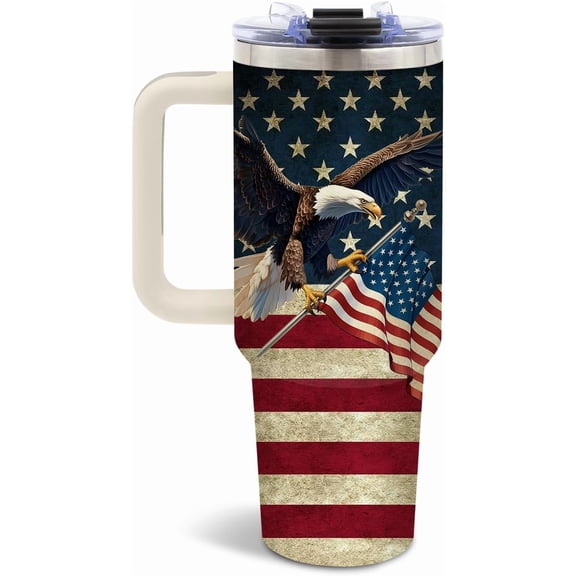 American Flag Tumbler 40 Oz, Eagle Gifts for Men on Birthday, US 250th Anniversary, Independence Day, Fathers Day, Patriotic Travel Mug for Men Dad Grandpa, Stainless Steel Insulated Mug, 1PCS