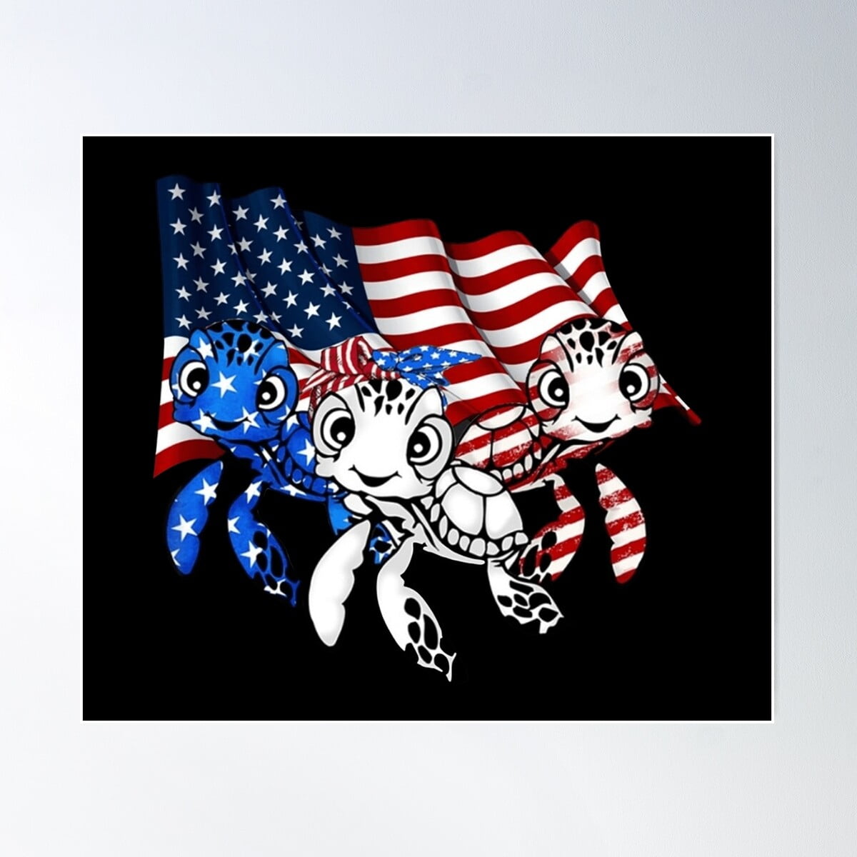 American Flag Turtles Poster Wall Art, Modern Wall Decor For Living ...
