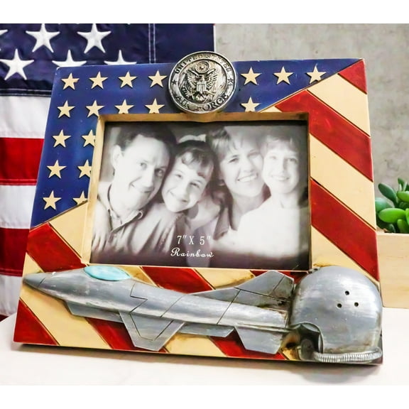 American Flag US Air Force Fighter Jet And Pilot Helmet 5"X7" Picture Frame