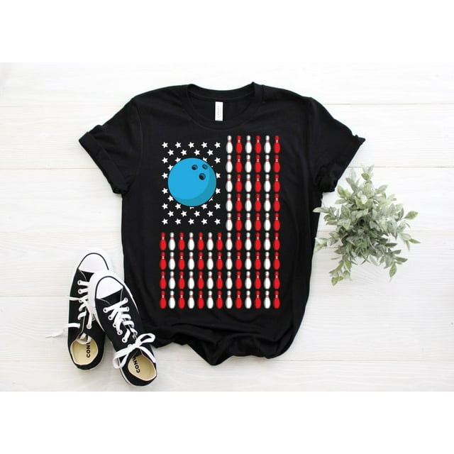 American Flag US Bowling Ball Pin Tshirt, Bowling Player Gift, Bowler