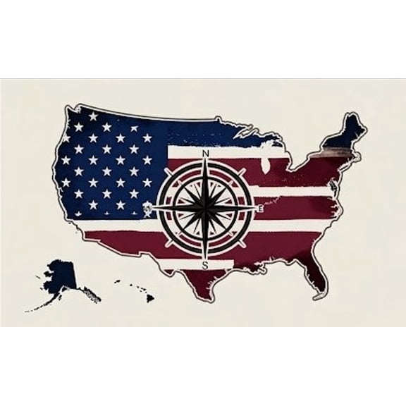 American Flag US Map Compass Car Decal - Patriotic United States Outline Vinyl Sticker for Cars, Trucks, SUV, Windows, Bumpers - Distressed Military Wanderlust Travel Adventure Waterproof Auto Emblem