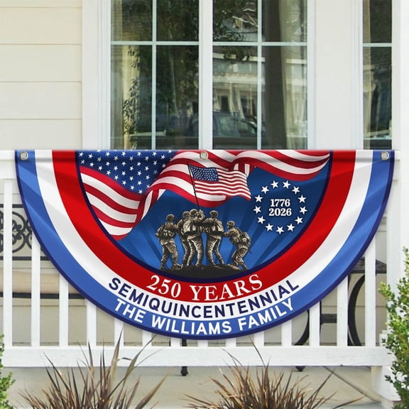 American Flag, USA 250th Anniversary Semiquincentennial Non-Pleated Fan Flag, Personalized Patriot Semi Circle Flag