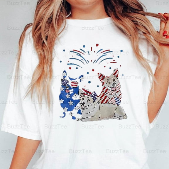 American Flag USA 4th July Corgi Dog Patriotic Pet Lover Graphic T-Shirt Unisex, up to 5XL