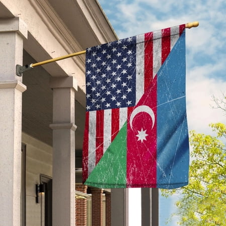 American Flag USA Azerbaijan Half American Friendship Azeri Patriotic House Flag, Double-Sided Decorative Outdoor Flag, Patriotic Polyester Yard Flag 29.5 x 39.5 in