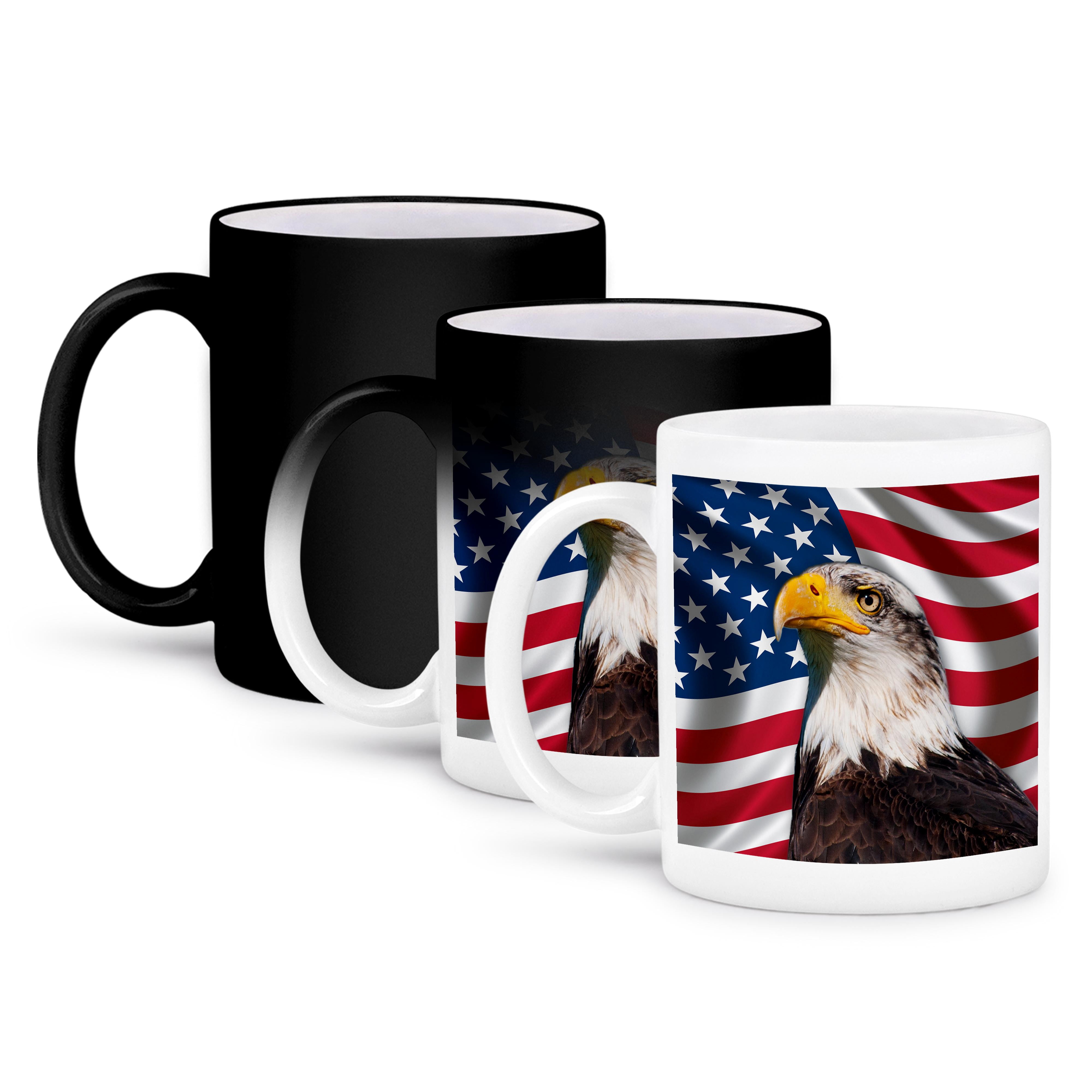 11oz Novelty Coffee Mug 3dRose American Flag & Bald Eagle Mug - 11oz  Two-Tone Ceramic, Black Interior, Patriotic Design Both Sides American Flag  Patriotic Mug