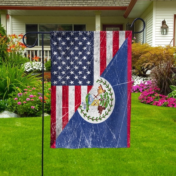 American Flag USA Belize Half American Friendship Belizean Patriotic Garden Flag, Double-Sided Decorative Outdoor Flag, Patriotic Polyester Yard Flag 12 x 18 in