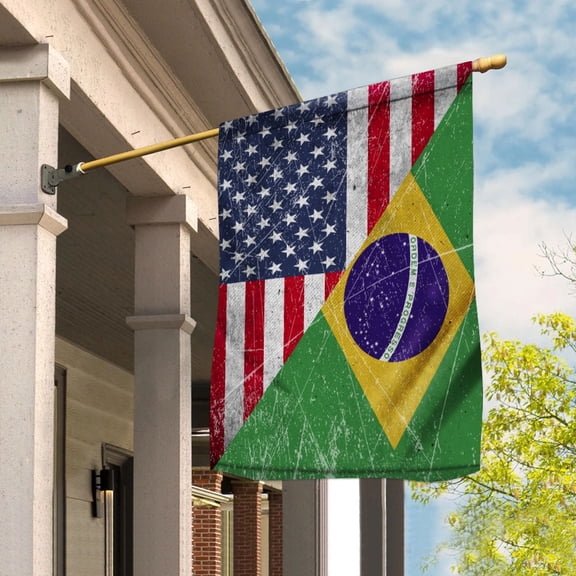 USA Brazil Friendship Half Flag Patriotic Brazilian American House Flag, Double-Sided Outdoor Yard Decor 29.5 x 39.5 Inch