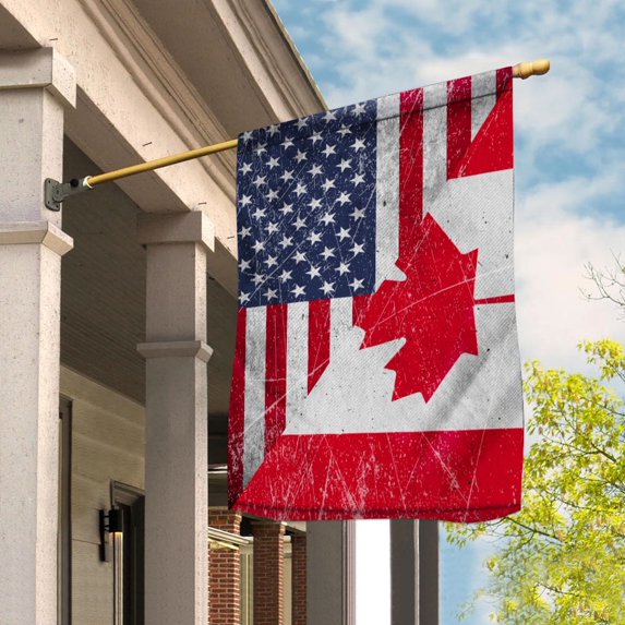 American Flag USA Canada Half American Friendship Canadian Patriotic House Flag, Double-Sided Decorative Outdoor Flag, Patriotic Polyester Yard Flag 29.5 x 39.5 in