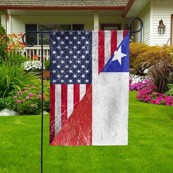 American Flag USA Chile Half American Friendship Chilean Patriotic Garden Flag, Double-Sided Decorative Outdoor Flag, Polyester Yard Flag 12 x 18 in