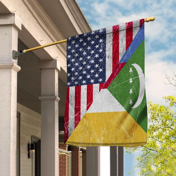 American Flag USA Comoros Half American Friendship Comoran Patriotic House Flag (29.5x39.5) Double Sided-USA Flags Premium Polyester-Decorative Indoor Outdoor Flag