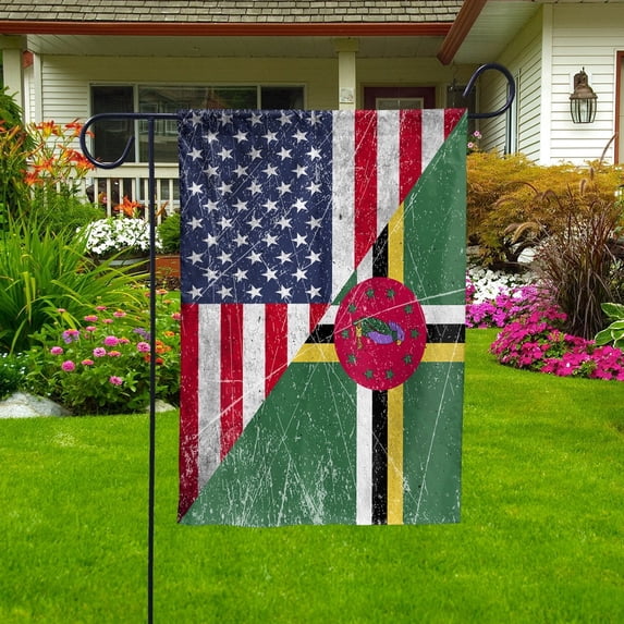 American Flag USA Dominica Half American Friendship Dominican Patriotic House Flag, Double-Sided Decorative Outdoor Flag, Polyester Yard Flag 29.5 x 39.5 in