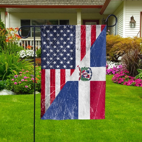 USA Dominican Republic Friendship Half Flag Patriotic American Garden Flag, Double-Sided Outdoor Yard Decor 11.5 x 17.5 Inch