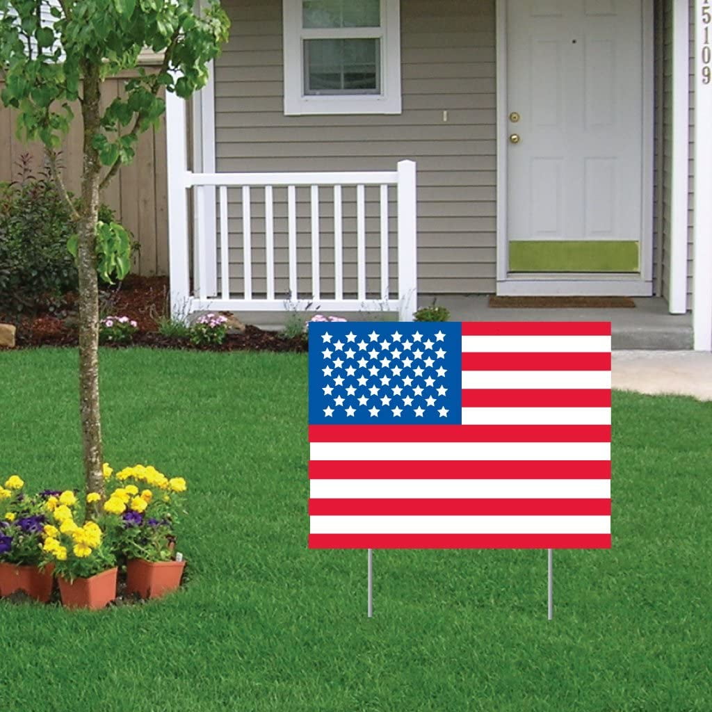 Victory Store American Flag USA Flag Yard Sign 18" x 24", Two-Sided, Includes Stakes