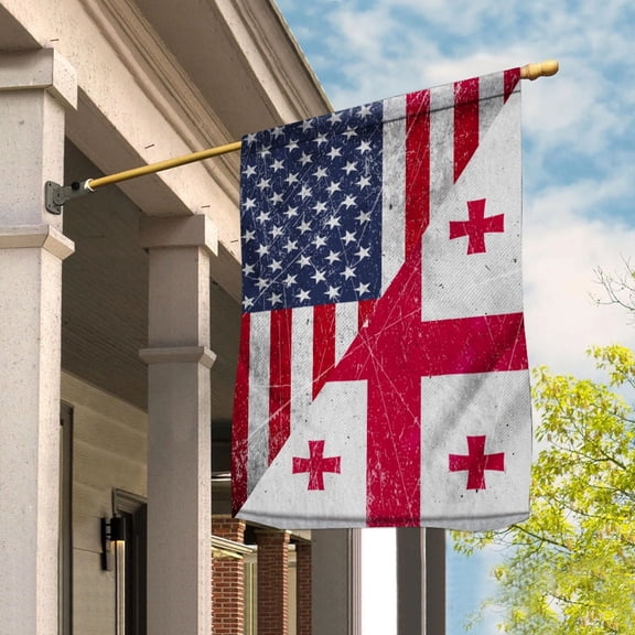 American Flag USA Georgia Half American Friendship Georgian Patriotic House Flag, Double-Sided Decorative Outdoor Flag, Patriotic Polyester Yard Flag 29.5 x 39.5 in