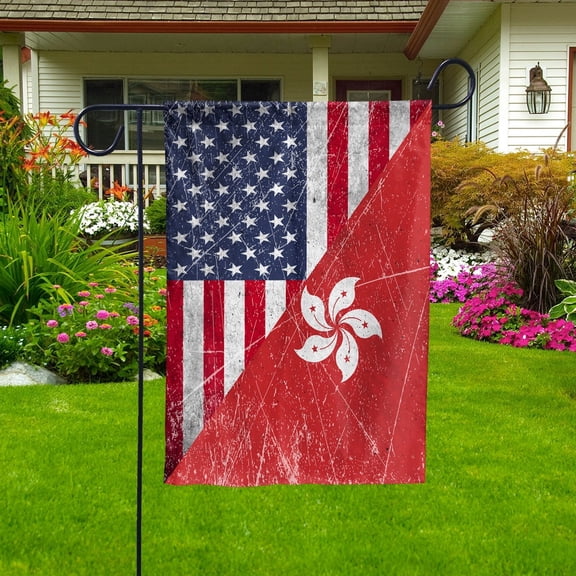 American Flag USA Hong Kong Half American Friendship Hongkongers Patriotic Garden Flag, Double-Sided Decorative Outdoor Flag, Patriotic Polyester Yard Flag 12 x 18 in