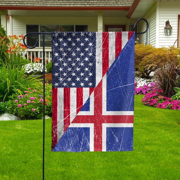 American Flag USA Iceland Half American Friendship Icelandic Patriotic Garden Flag, Double-Sided Decorative Outdoor Flag, Patriotic Polyester Yard Flag 12 x 18 in