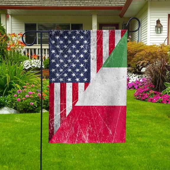 American Flag USA Italy Half American Friendship Italian Patriotic Garden Flag, Double-Sided Decorative Outdoor Flag, Patriotic Polyester Yard Flag 12 x 18 in