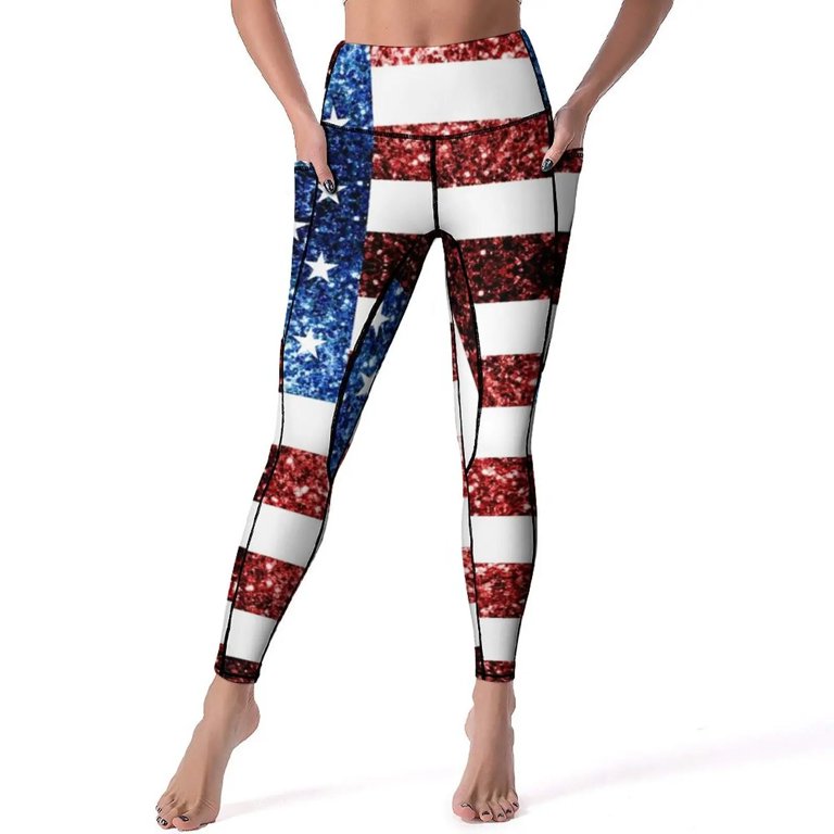 American Flag USA Leggings Sexy Patriotic July 4th America Pride High Waist Yoga Pants Stretch Leggins Fitness Sports Tights Walmart