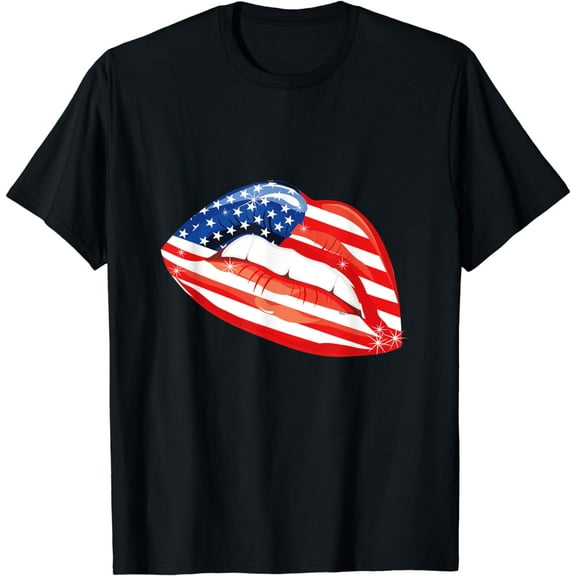 American Flag USA Lips 4th of July Independence Day T-Shirt