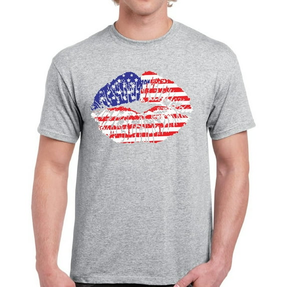 American Flag USA Lips Kiss Shirt - 4th of July Party Graphic Tees for Men
