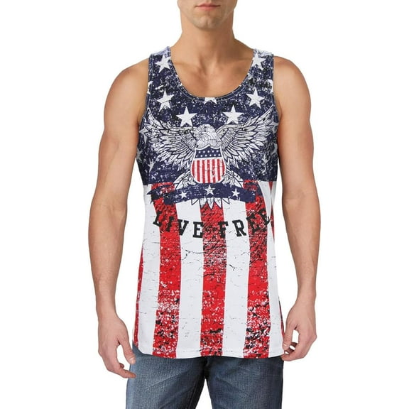 American Flag USA Live Free Distressed Mens Tank Top (Small)