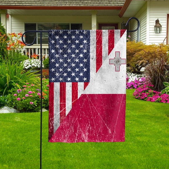 American Flag USA Malta Half American Friendship Maltese Patriotic Garden Flag, Double-Sided Decorative Outdoor Flag, Polyester Yard Flag 12 x 18 in