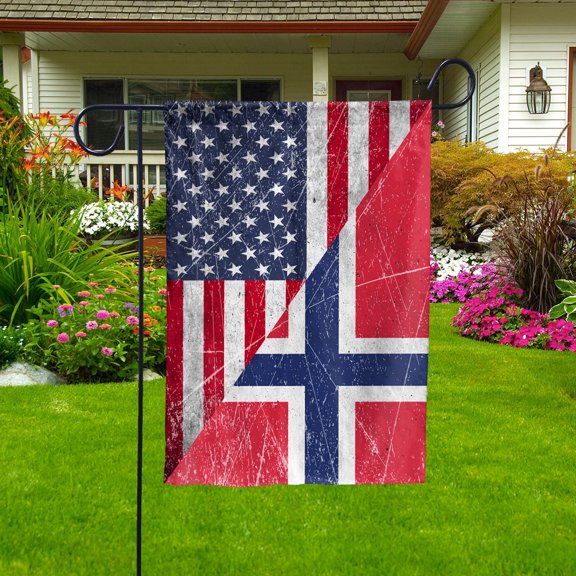 American Flag USA Norway Half American Friendship Norwegian Patriotic Garden Flag, Double-Sided Decorative Outdoor Flag, Patriotic Polyester Yard Flag 11.5 x 17.5 in