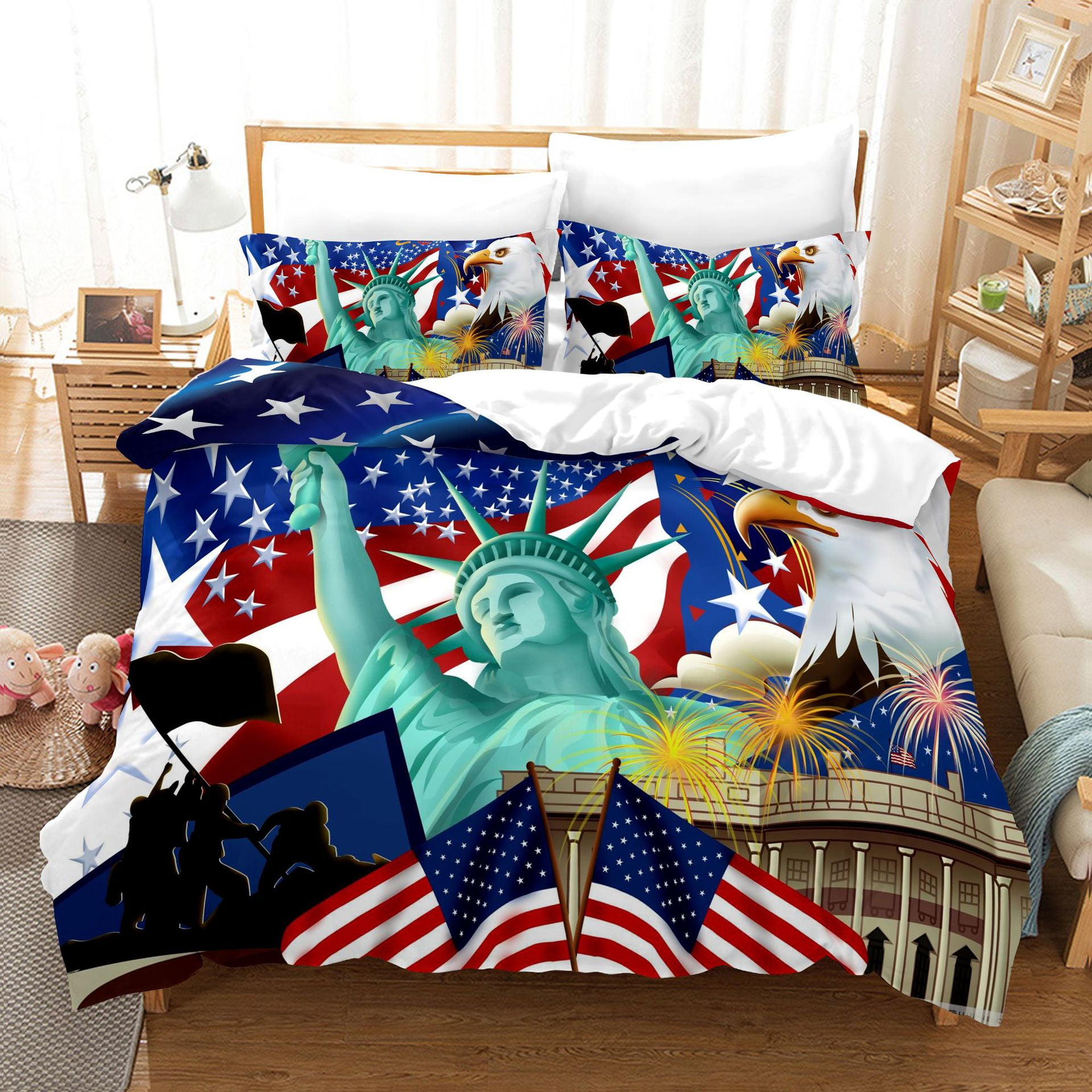 USA Patriotic American Flag Bedding Sets Stars and Stripes Comforter ...