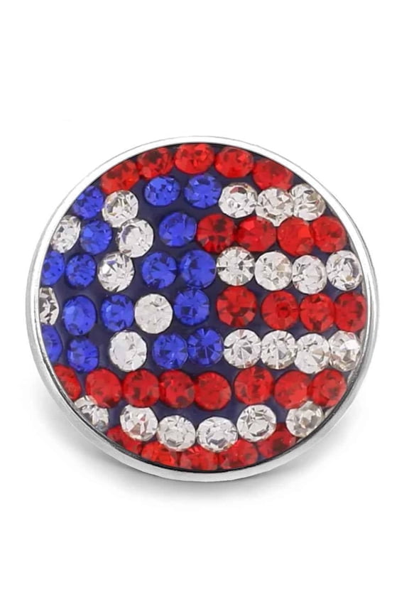 Snap Jewelry American Flag USA Rhinestone, Red, White, Blue Ginger Charm 18MM Button, For Interchangeable DIY Customizable Accessories