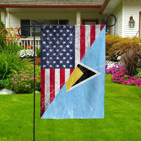 American Flag USA Saint Lucia Half American Friendship Saint Lucian Patriotic Garden Flag, Double-Sided Decorative Outdoor Flag, Patriotic Polyester Yard Flag 12 x 18 in