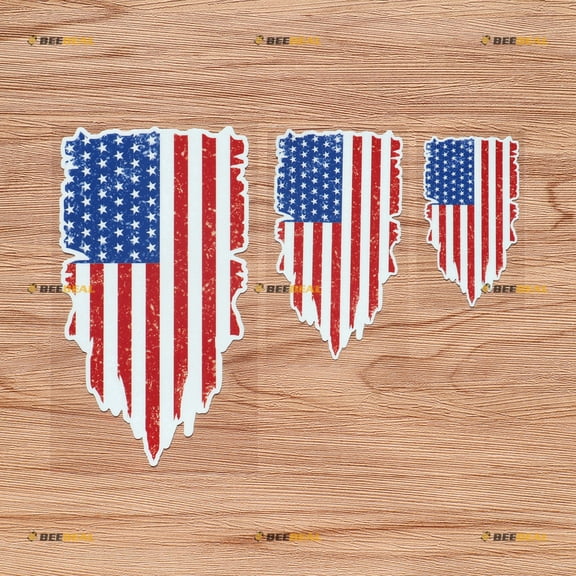 American Flag USA Vinyl Decal Sticker Patriotic - Grunge Subdued Vintage - 3 Pack Glossy, 3 Inches, 4 Inches, 6 Inches - for Car Boat Laptop Cup Phone 09010A