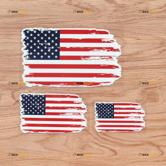 American Flag USA Vinyl Decal Sticker Patriotic - Grunge Subdued Vintage - 3 Pack Glossy, 3 Inches, 4 Inches, 6 Inches - for Car Boat Laptop Cup Phone 09010D