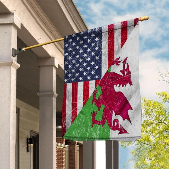 American Flag USA Wales Half American Friendship Welsh Patriotic House Flag, Double-Sided Decorative Outdoor Flag, Patriotic Polyester Yard Flag 29.5 x 39.5 in