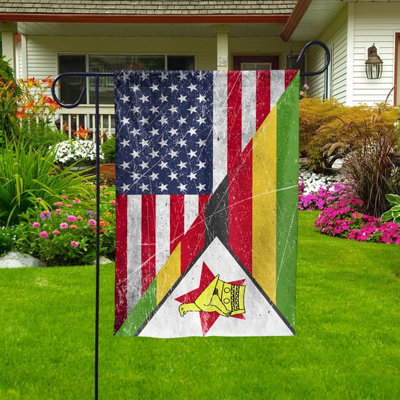 American Flag USA Zimbabwe Half American Friendship Zimbabwean Patriotic House Flag (29.5x39.5) Double Sided-USA Flags Premium Polyester-Decorative Indoor Outdoor Flag