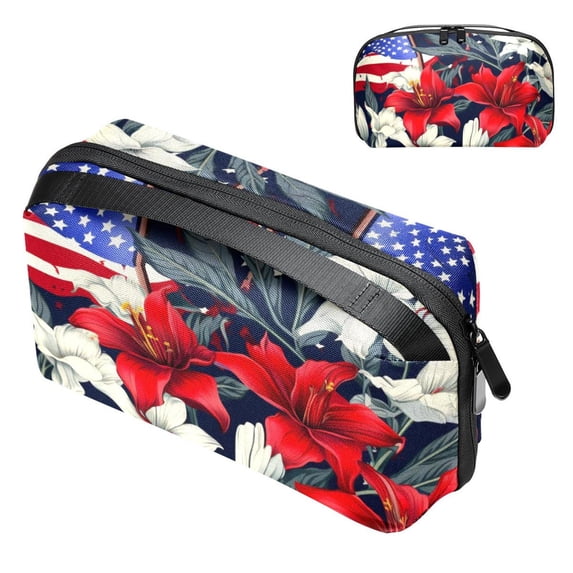 American Flag USB Organizer | Hard Drive Cases | Charge Cord Organizer | Travel Cord Organizer Case - Oxford Cloth Waterproof Digital Storage Bag 5.9x9.44x3.14 in