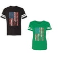 thumbnail image 1 of American Flag Unisex Couple Matching Cotton Jersey style T-Shirt Contrasting stripes on sleeves (Men Black / Women Green) (Men S / Women XXL), 1 of 3